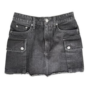 Carmar Los Angeles Black Denim Cargo Pocket Mini Skirt Sz 26 Grunge Boho